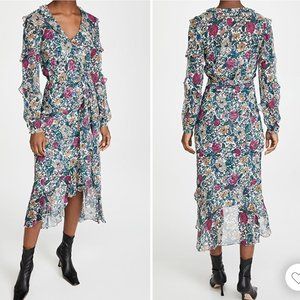 Veronica Beard Anoki Floral-Print Silk Midi Dress Long Sleeve